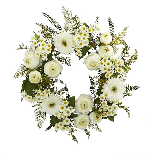 24” Mixed Cream Daisies & Ranunculus Wreath